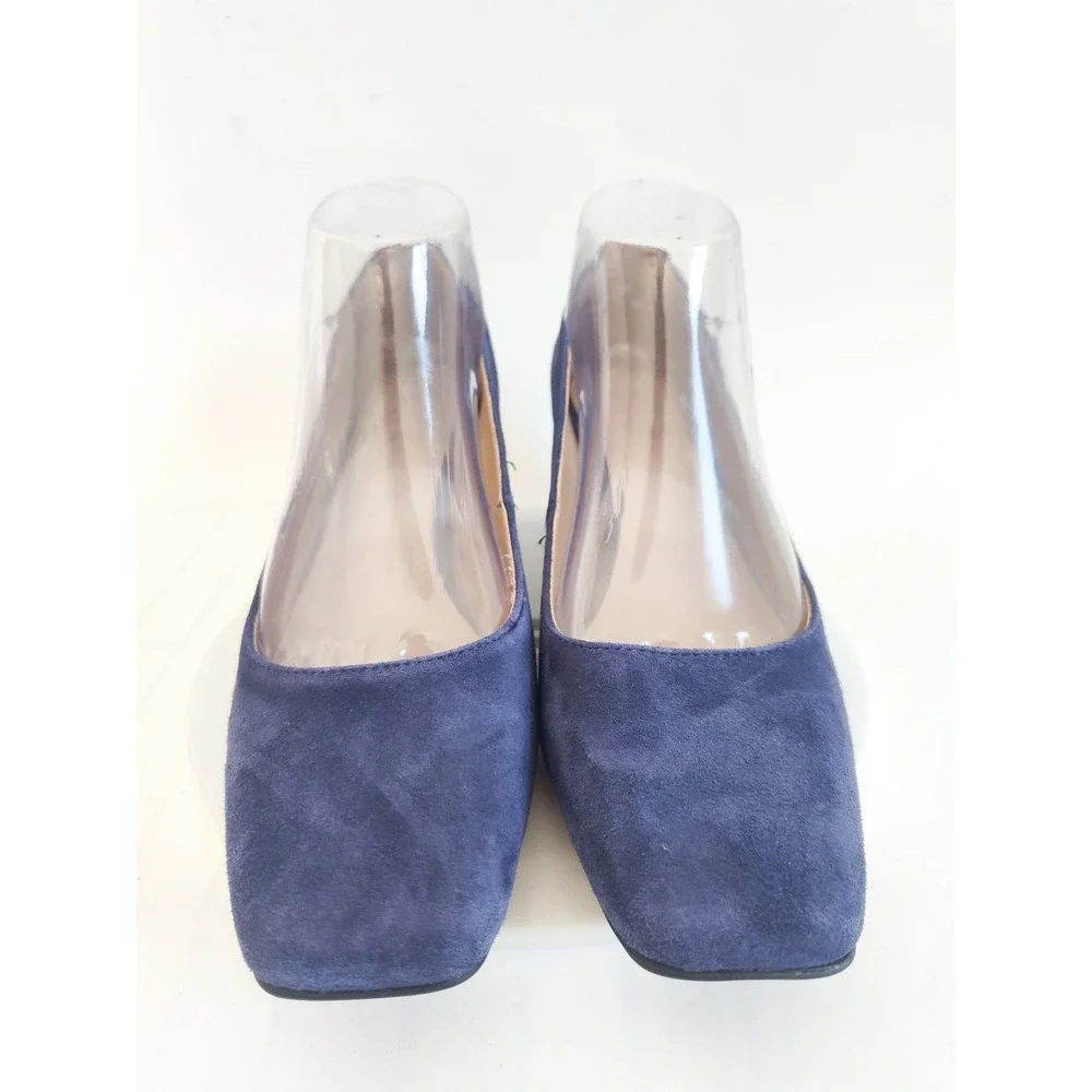 Naturalizer Pumps 8 Block Heel Navy Blue Suede Square Toe Comfort Office Shoes